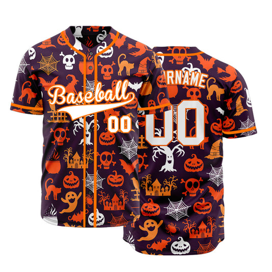 Halloween Orange Pumpkin Skull Baseball Jersey