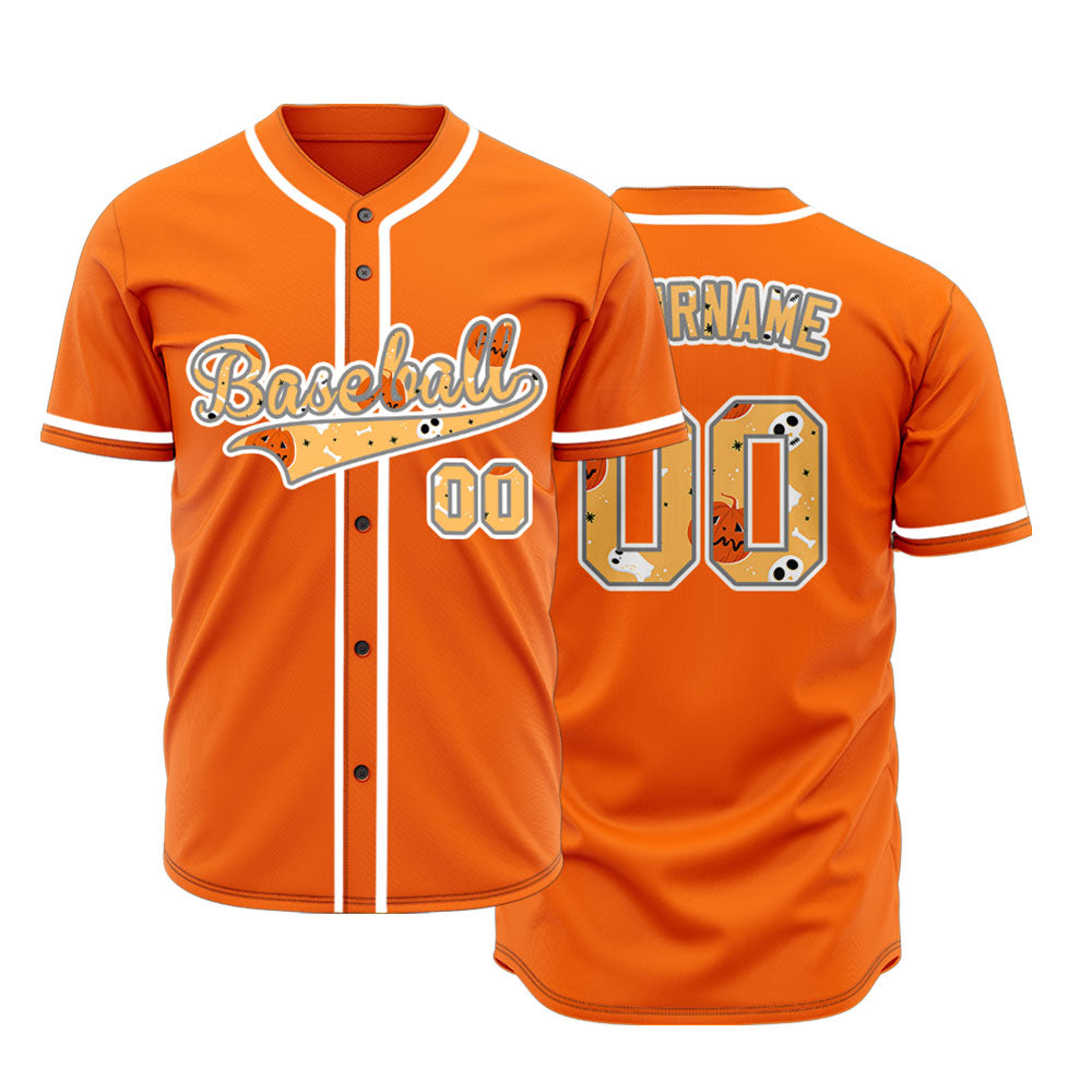 Halloween Orange Skull Baseball Jersey