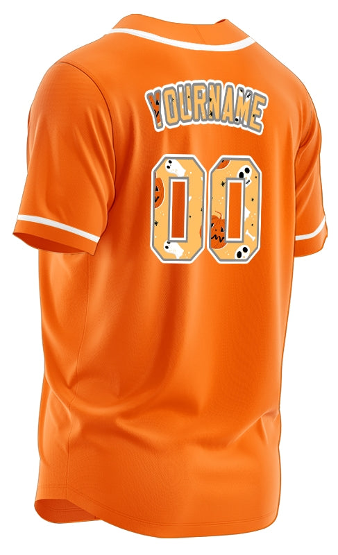 Halloween Orange Skull Baseball Jersey