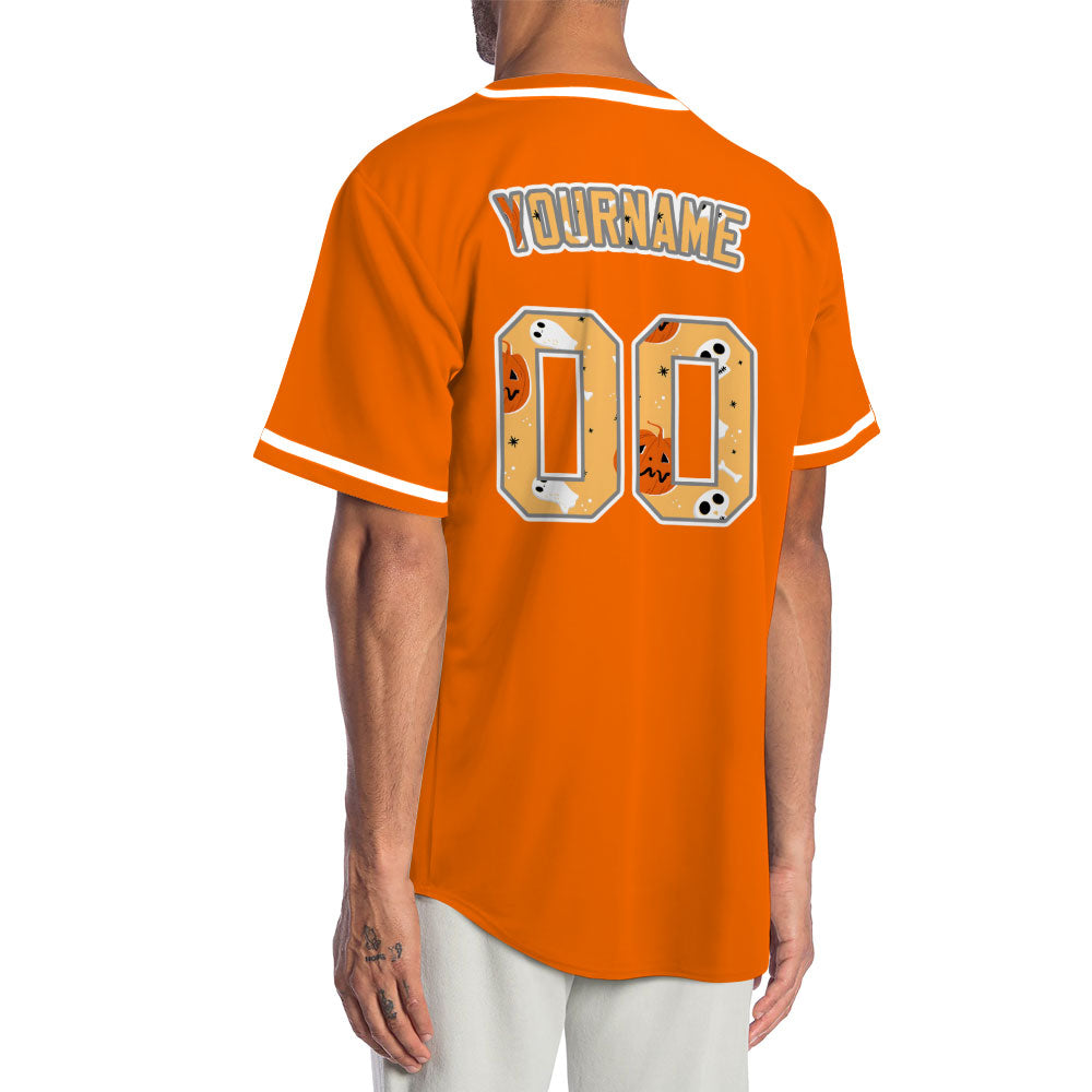 Halloween Orange Skull Baseball Jersey