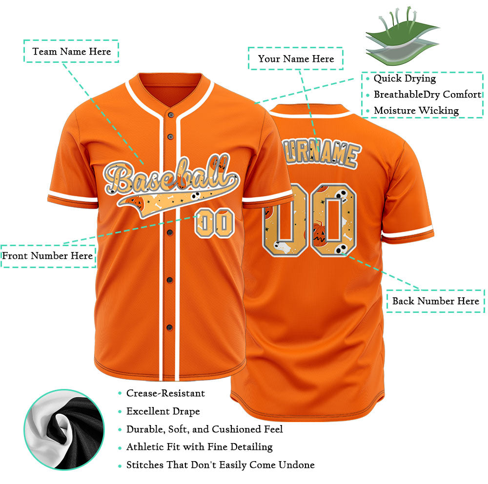 Halloween Orange Skull Baseball Jersey