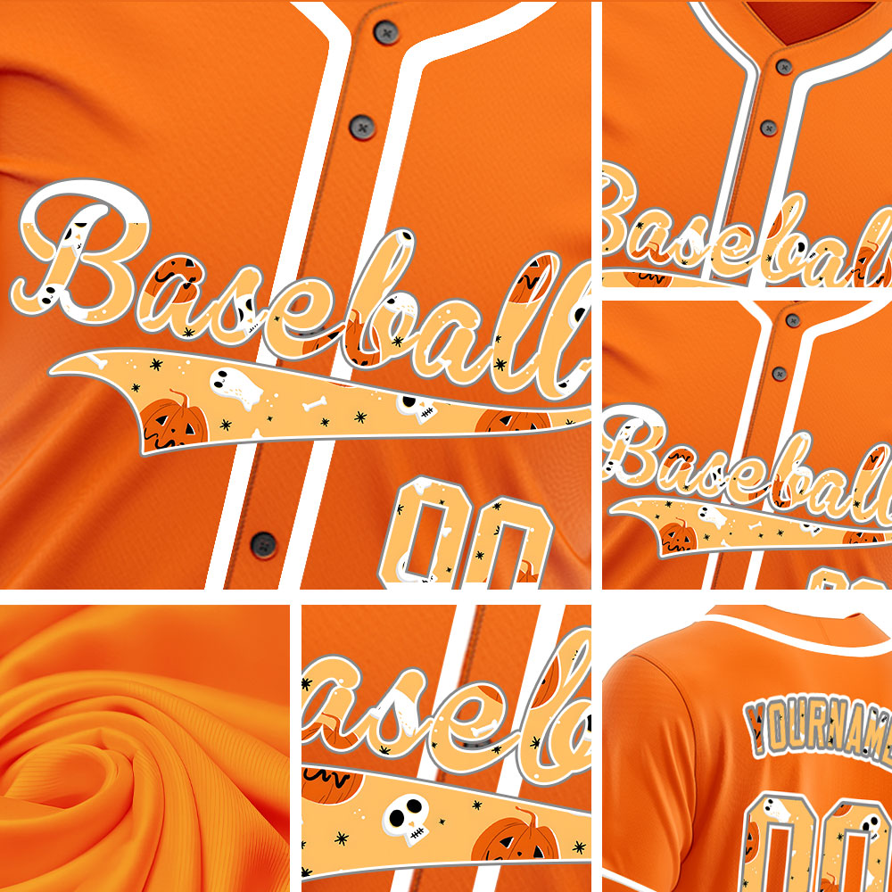 Halloween Orange Skull Baseball Jersey