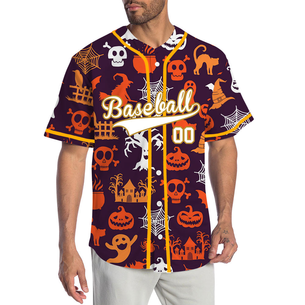 Halloween Orange Skull Grave Baseball Jersey