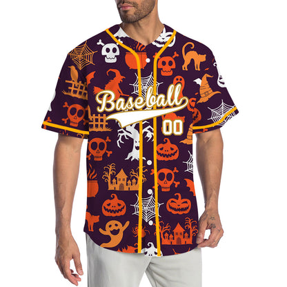 Halloween Orange Skull Grave Baseball Jersey