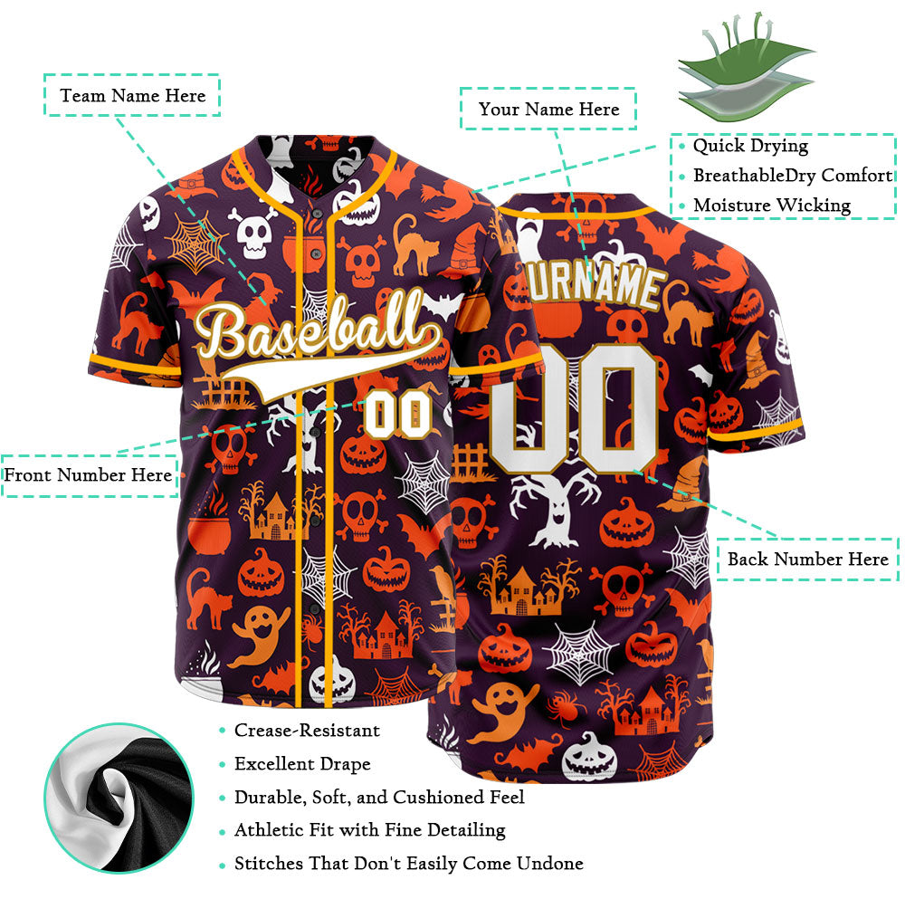 Halloween Orange Skull Grave Baseball Jersey