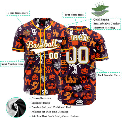 Halloween Orange Skull Grave Baseball Jersey