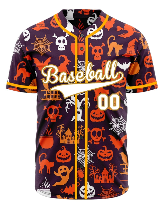 Halloween Orange Skull Grave Baseball Jersey
