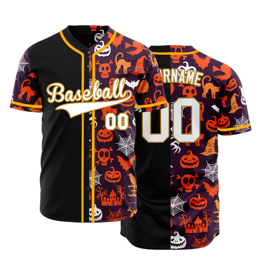 Halloween Orange Skull Grave Half Baseball Jersey
