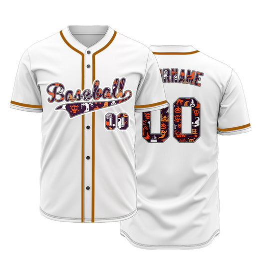 Halloween Orange Skull Grave White Baseball Jersey
