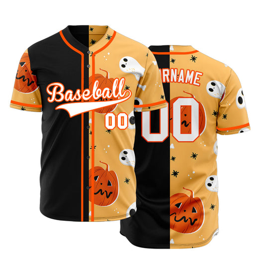 Halloween Orange Skull Half Baseball Jersey