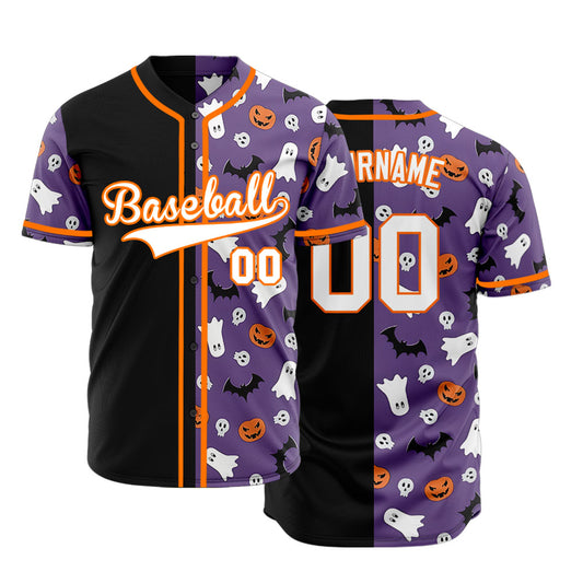 Halloween Purple Skull Half Baseball Jersey