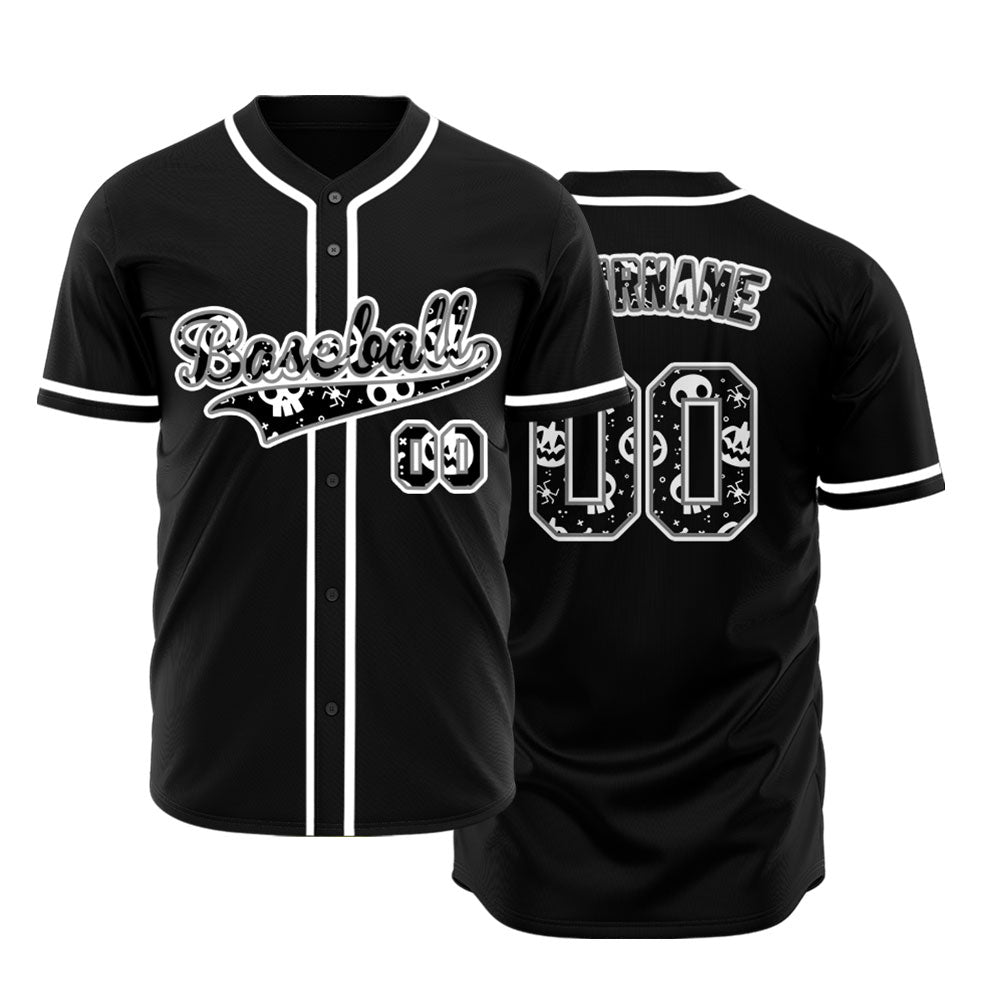 Halloween Skull Black White Baseball Jersey