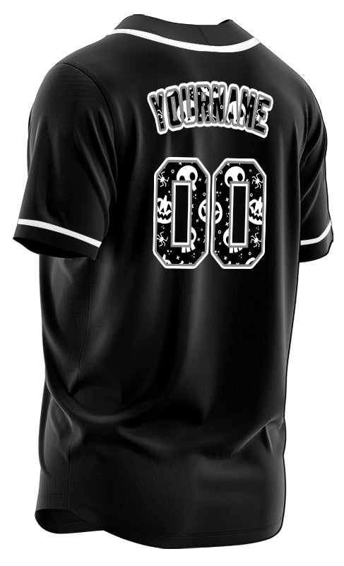 Halloween Skull Black White Baseball Jersey