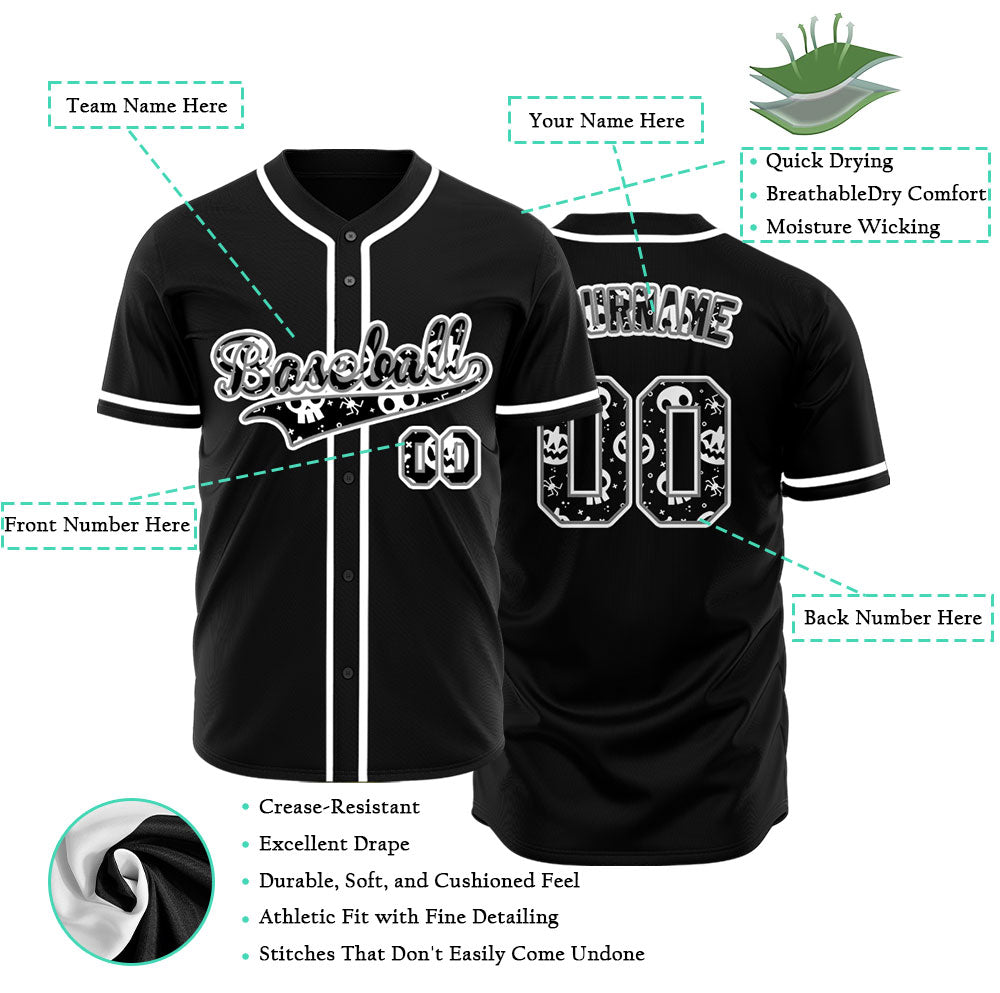 Halloween Skull Black White Baseball Jersey