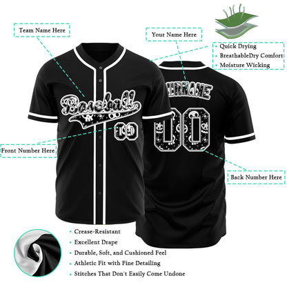 Halloween Skull Black White Baseball Jersey