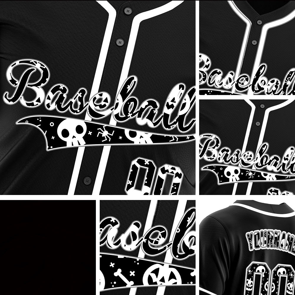 Halloween Skull Black White Baseball Jersey