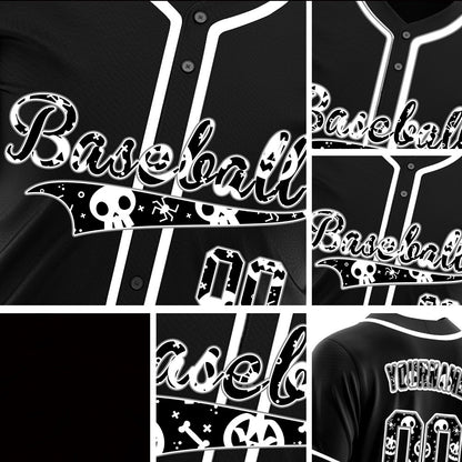 Halloween Skull Black White Baseball Jersey