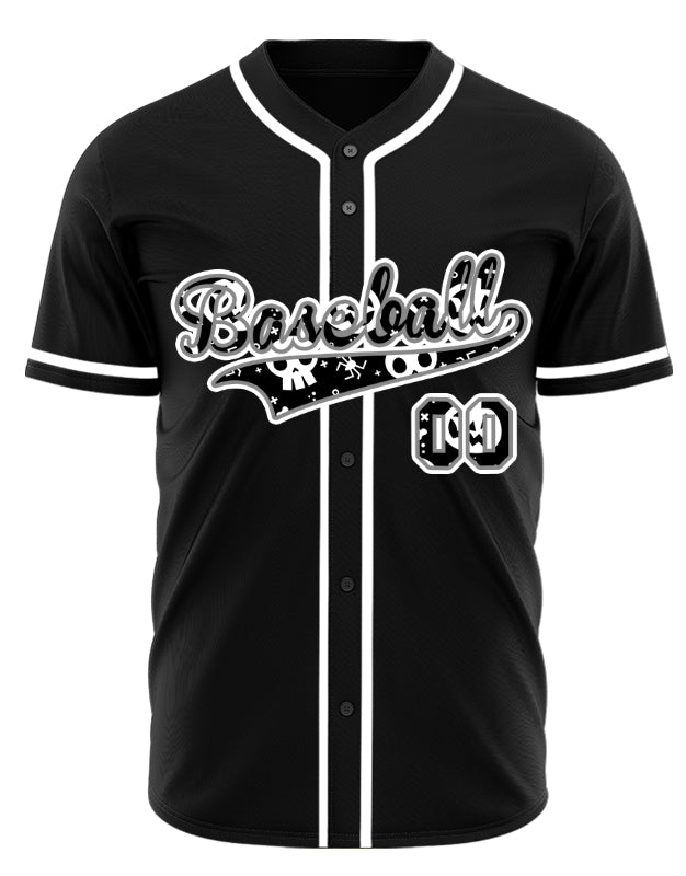 Halloween Skull Black White Baseball Jersey