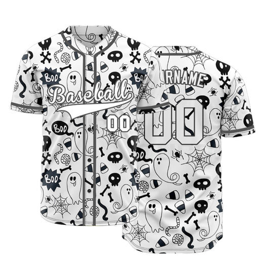 Halloween White And Black Skull Baseball Jersey