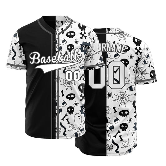 Halloween White And Black Skull Half Baseball Jersey