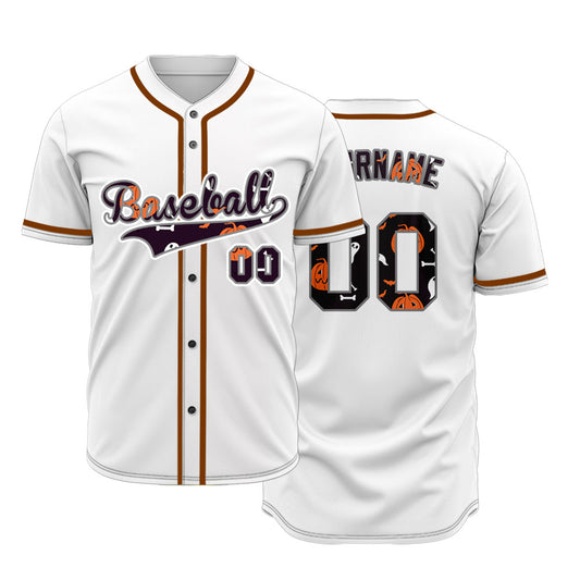 Halloween White Dark Purple Skull Half Baseball Jersey