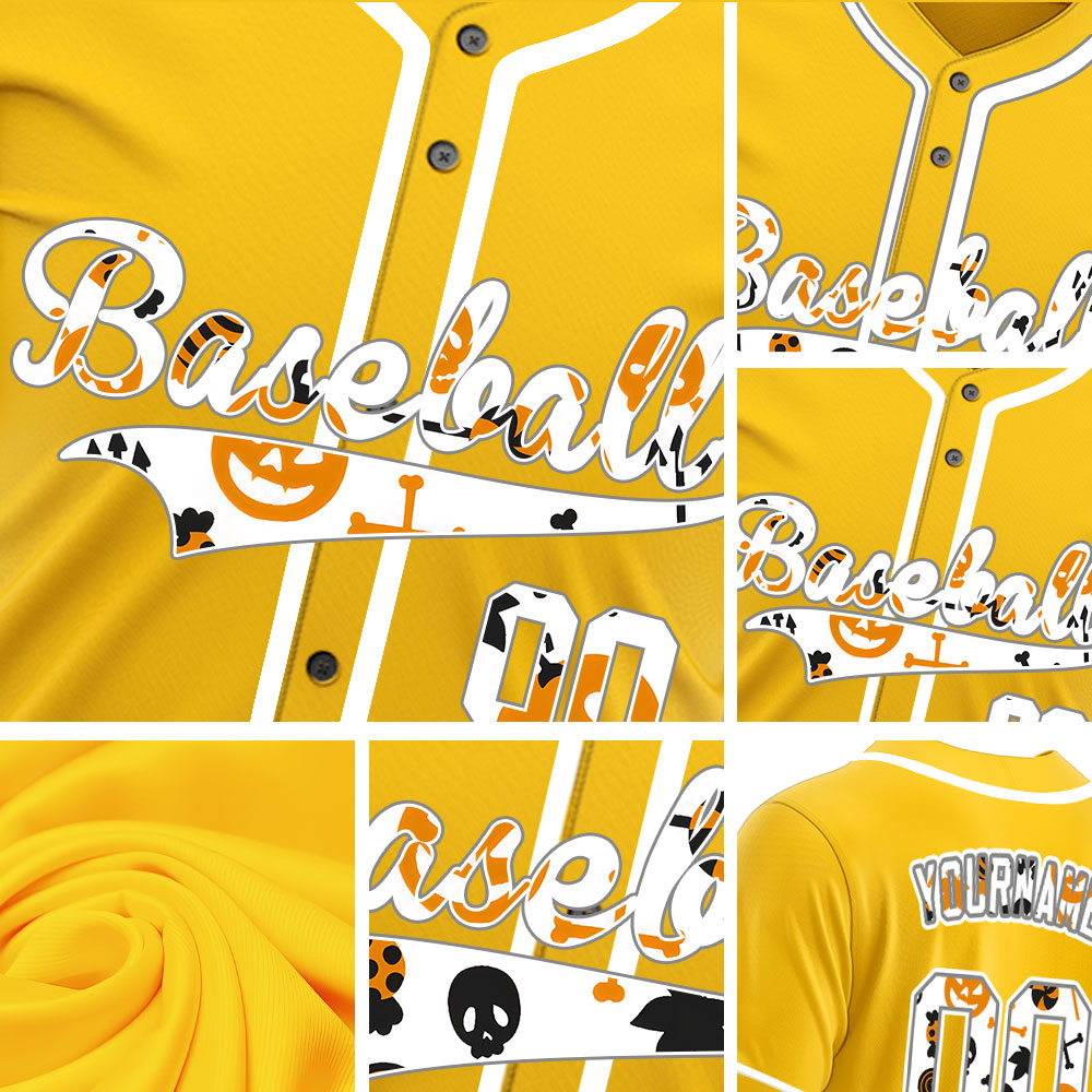 Halloween White Pumpkin Yellow Baseball Jersey
