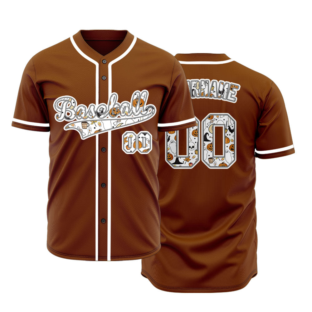 Halloween White Skull Pumpkin Crown Baseball Jersey