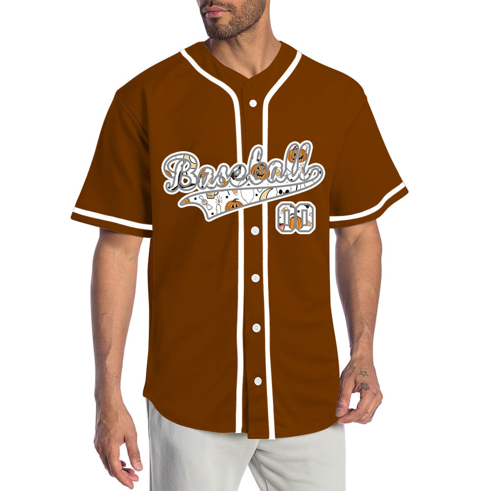 Halloween White Skull Pumpkin Crown Baseball Jersey
