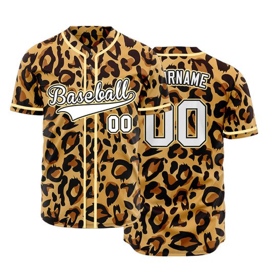 Custom Leopard Yellow Edge Baseball Jersey