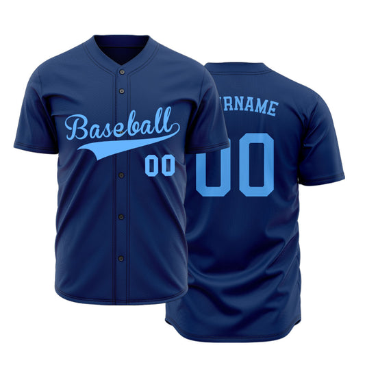 Custom Light Blue And Dark Blue Baseball Jersey
