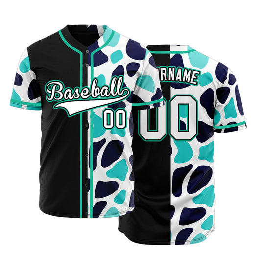 Custom Light Blue Leopard Half Black Baseball Jersey
