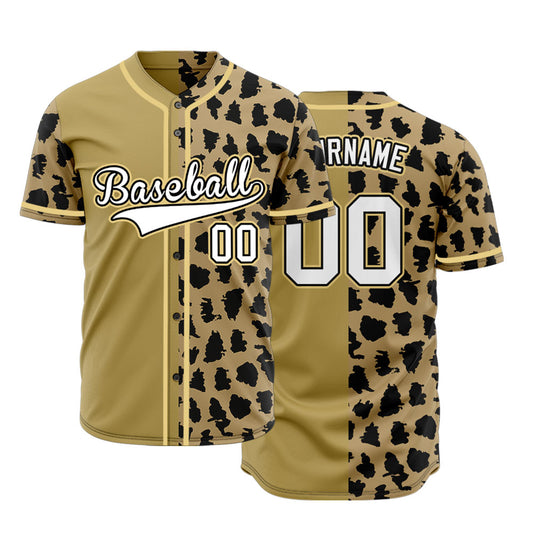 Custom Light Brown Leopard Print Baseball Jersey