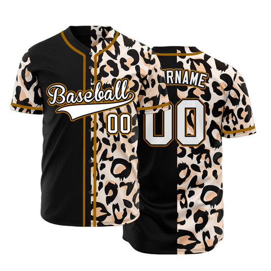 Custom Light Pink Leopard Half Black Baseball Jersey