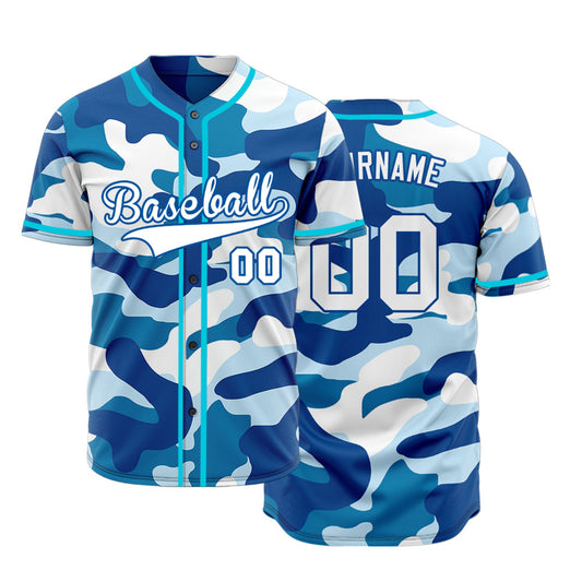 Custom Ocean Blue Camouflage Baseball Jersey