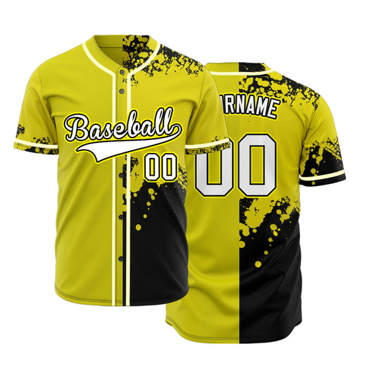 Custom Olive Yellow Black Ink Baseball Jersey