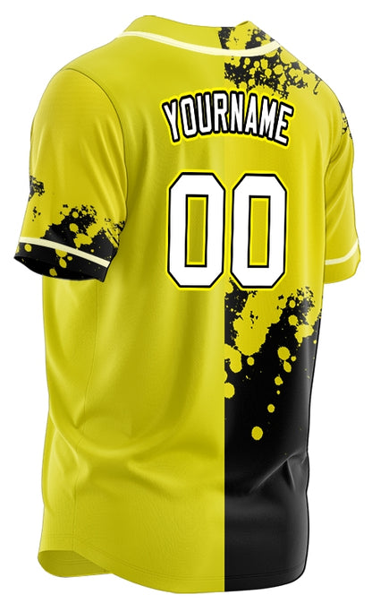 Custom Olive Yellow Black Ink Baseball Jersey