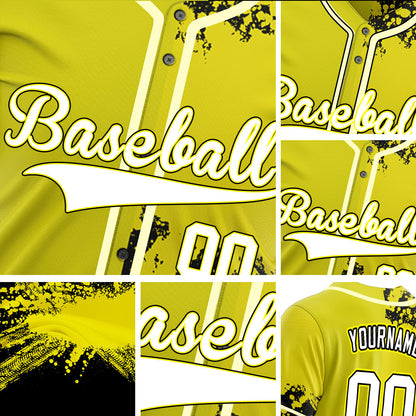 Custom Olive Yellow Black Ink Baseball Jersey
