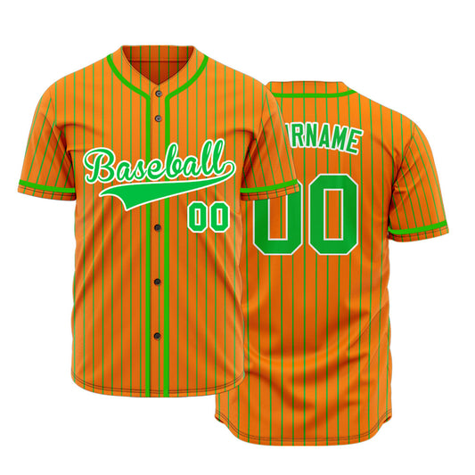 Custom Orange And Green Vertical Lines Baseball Jersey