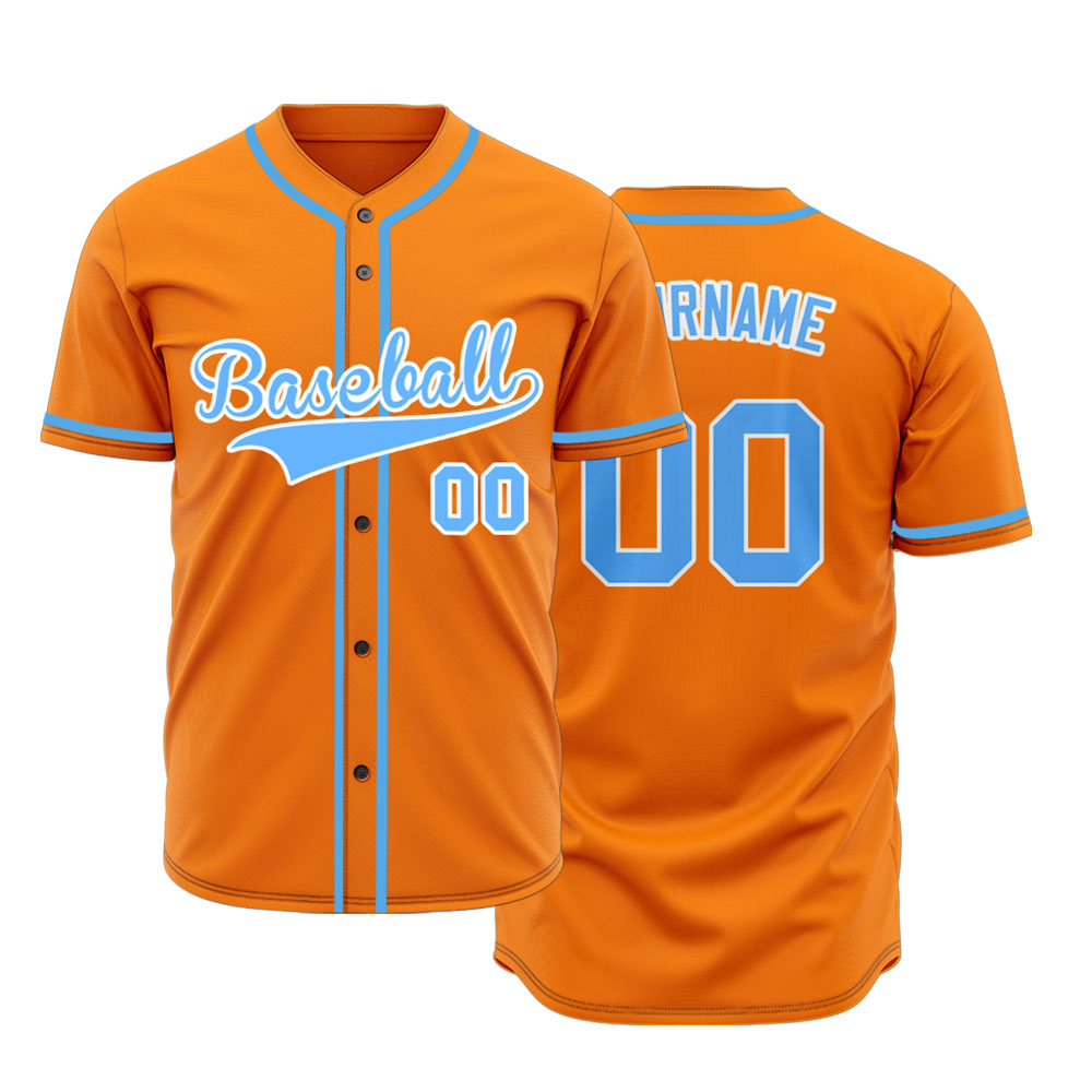 Custom Orange And Light Blue Baseball Jersey