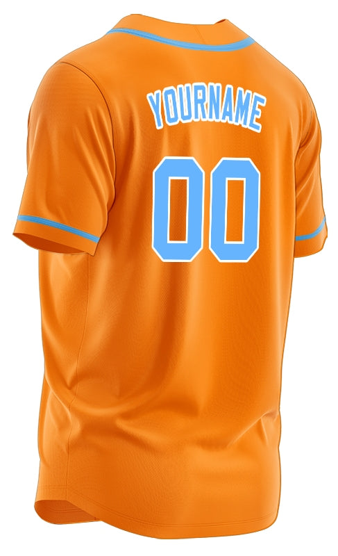 Custom Orange And Light Blue Baseball Jersey