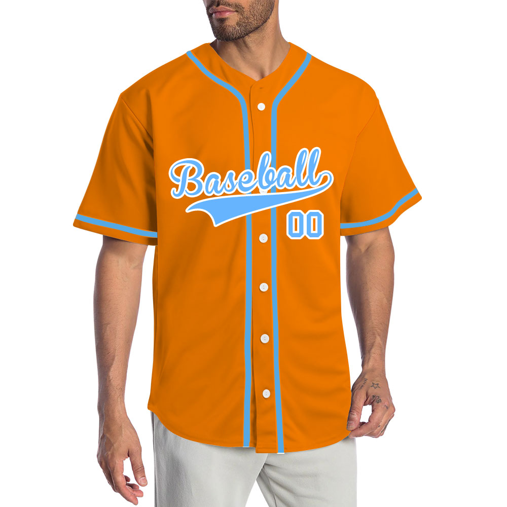 Custom Orange And Light Blue Baseball Jersey