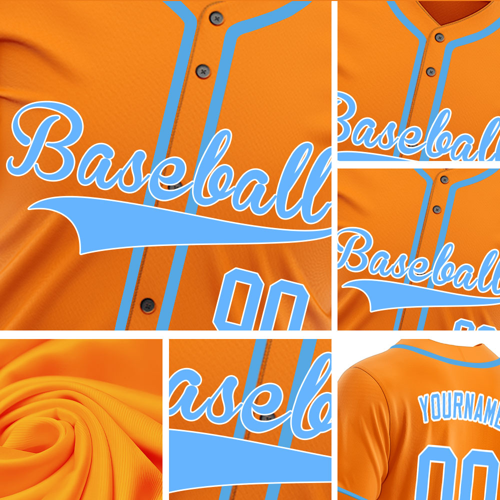Custom Orange And Light Blue Baseball Jersey