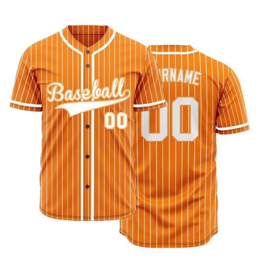 Custom Orange And White Vertical Lines Baseball Jersey
