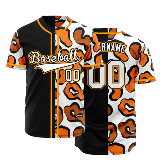 Custom Orange Leopard Half Baseball Jersey