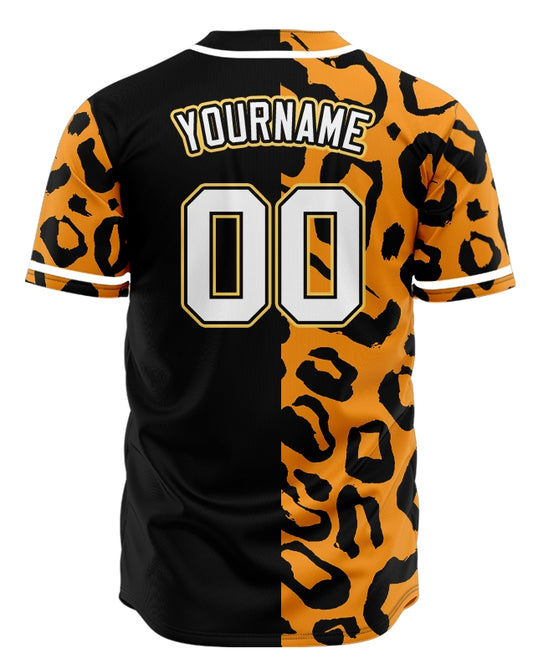 Custom Orange Leopard Half Black Baseball Jersey