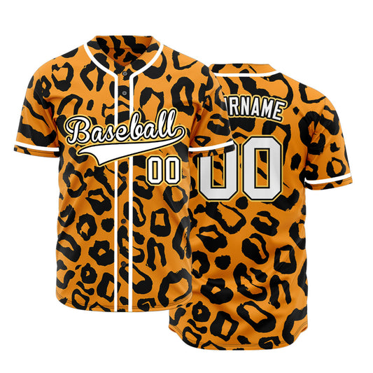 Custom Orange Leopard White Edge Baseball Jersey