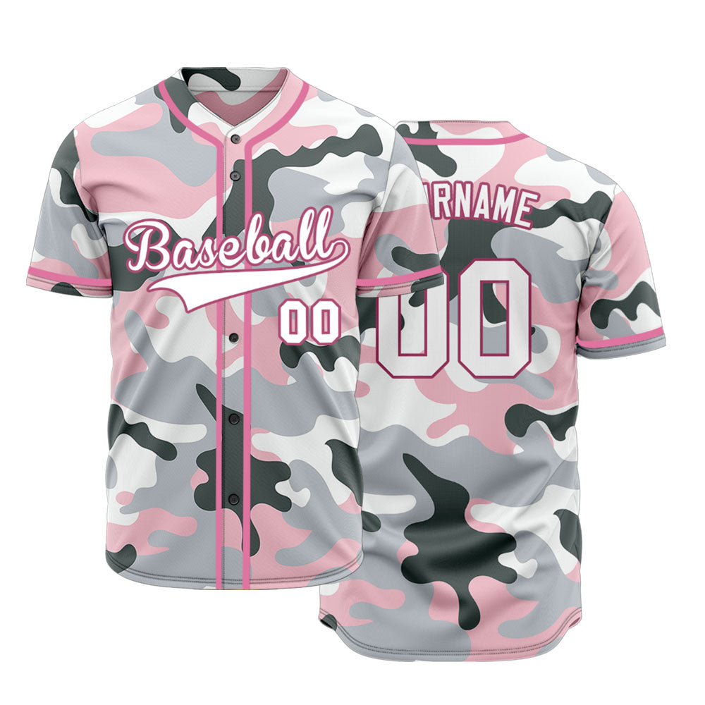 Custom Pink And Light Gray Baseball Jersey