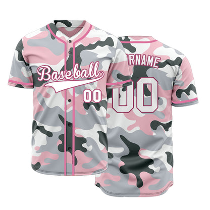 Custom Pink And Light Gray Baseball Jersey
