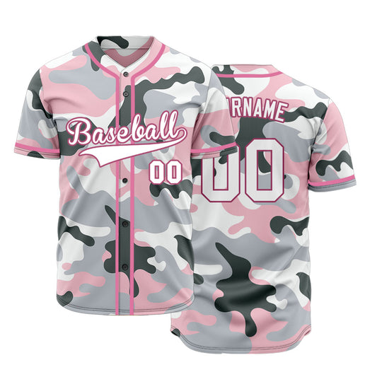 Custom Pink And Light Gray Baseball Jersey