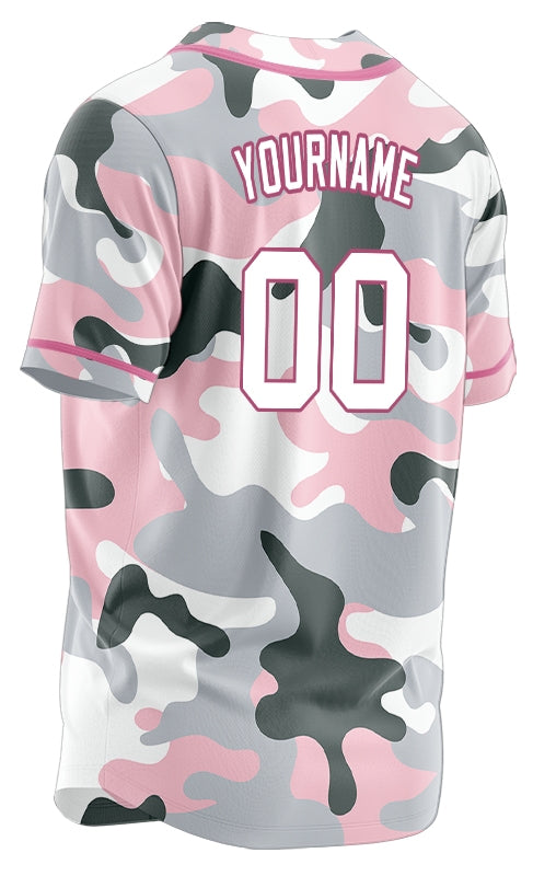 Custom Pink And Light Gray Baseball Jersey